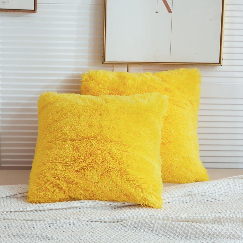2186 2 Pack Fluffy Faux Fur Pillow Shams,18 x 18 Inches Throw Pillow